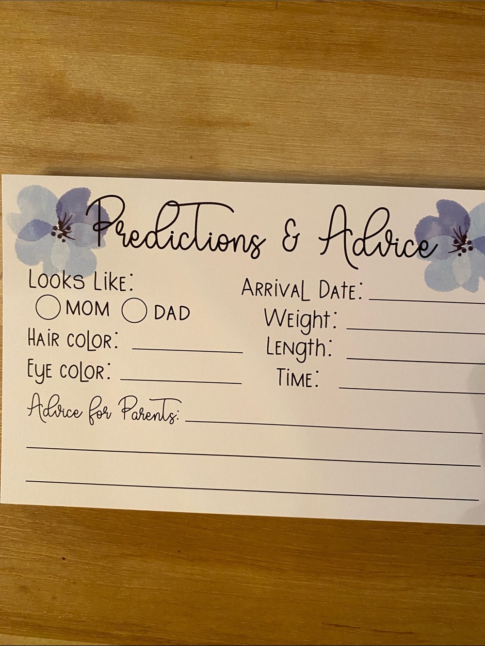 Predictions & Advice Baby Shower Cards - Purple Floral